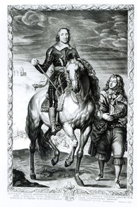 Retrato ecuestre de Oliver Cromwell (1599-1658) grabado por Pierre Lombart (1612-80) de Anthony van Dyck